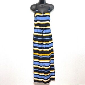 Michael Kors Woman Black Blue Striped Maxi Long Dress Size XXS